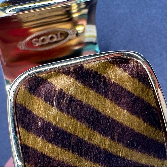 Tod’s Tiger Stripe Pony Hair Cuff Bracelet | Gold Studded Statement Bangle - Picture 3 of 10
